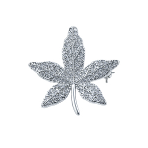 Brosa argint zirconiu frunza