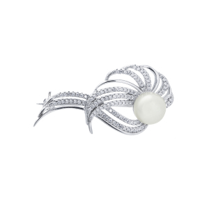Brosa argint mix perla zirconiu elegant