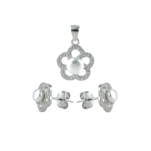 Set argint perla zirconiu flower - 5000000676514