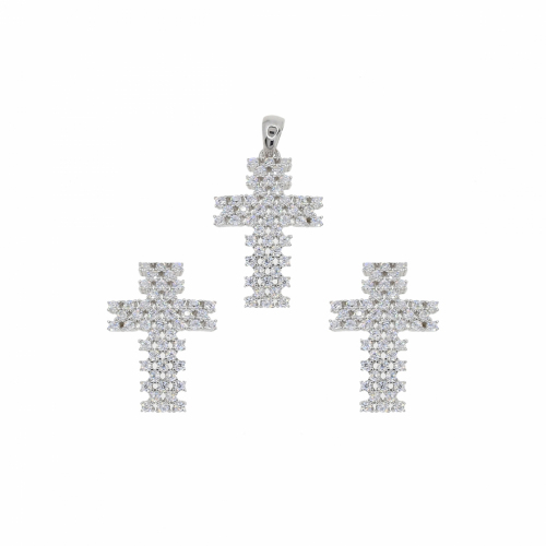 Set argint pietre zirconiu cruce - 582136