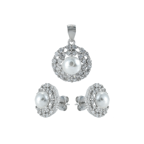 Set argint zirconiu & perla elegante