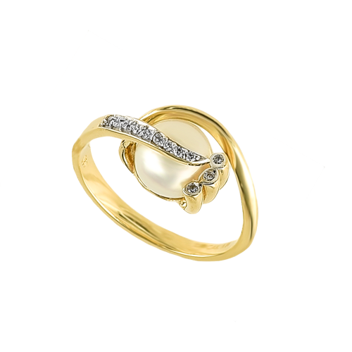 Inel aur 14K zirconiu perla elegant - 2901119040605
