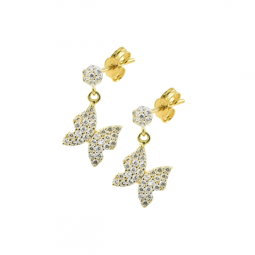 Cercei aur 14K zirconiu fluture - 2900496015909