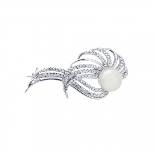 Brosa argint mix perla zirconiu elegant - 5000000748143