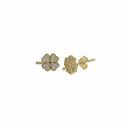 Cercei aur 14k trifoi pietre zirconiu - 2900659010406